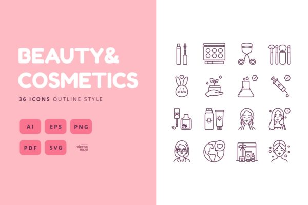 36枚轮廓风格美容&化妆品图标素材 36 Icons Beauty&Cosmetics Outline Style