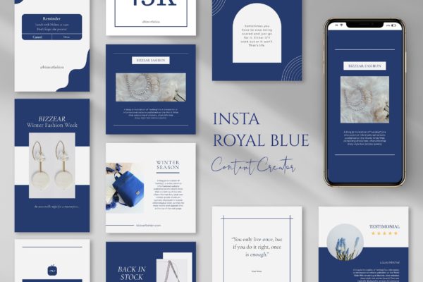蓝色主题珠宝首饰Instagram帖子模板 Royal Blue Instagram Creator