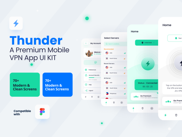 设计森林下午茶：高级移动 VPN 应用程序 UI 套件