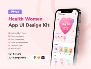 设计森林下午茶：女性健康经期日历App UI移动设计套件