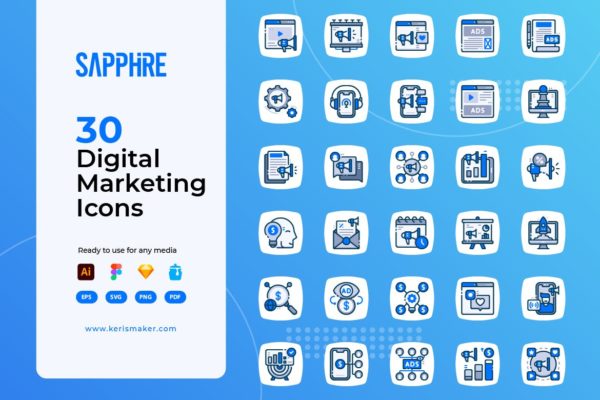 Sapphire系列数字营销矢量图标集合 Sapphire – Digital Marketing Icons