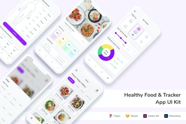 健康膳食追踪App UI设计素材 Healthy Food & Tracker App UI Kit