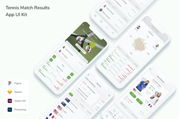 网球比赛竞猜App UI设计素材 Tennis Match Results App UI Kit