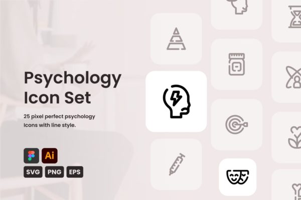 心理学主题线性图标集合 Psychology Line Icon Set