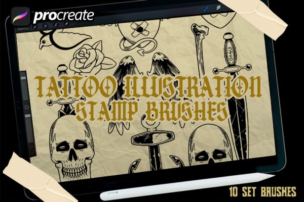 纹身插画图章Procreate笔刷素材 tattoo illustration brush stamp