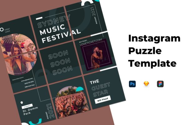 时尚音乐节Instagram九宫格拼图模板 Instagram Puzzle
