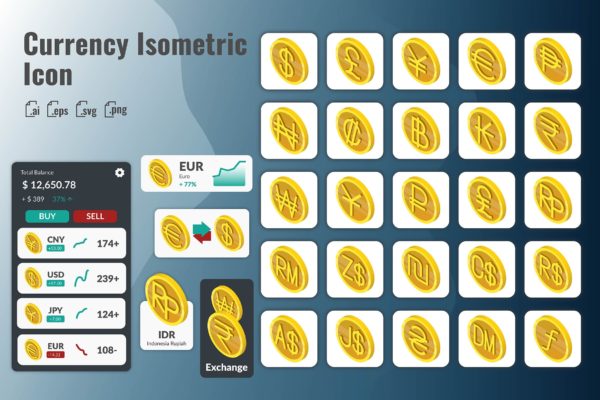 25个金融货币等距图标 25 Iconset Isometric for Currency