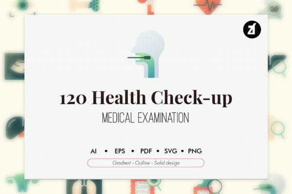 120个健康检查医学元素图标包 120 Health check-up elements icon pack