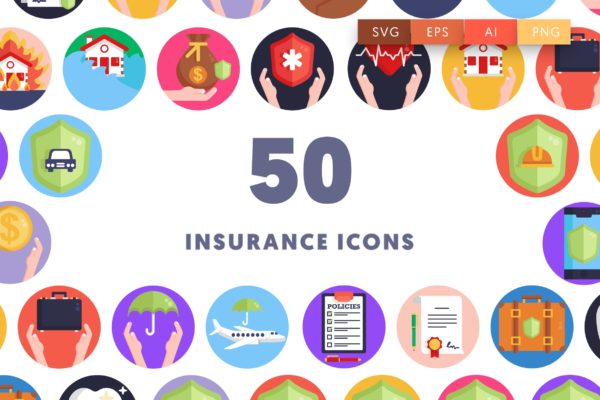 50枚保险主题圆形彩色图标素材 50 Insurance Icons