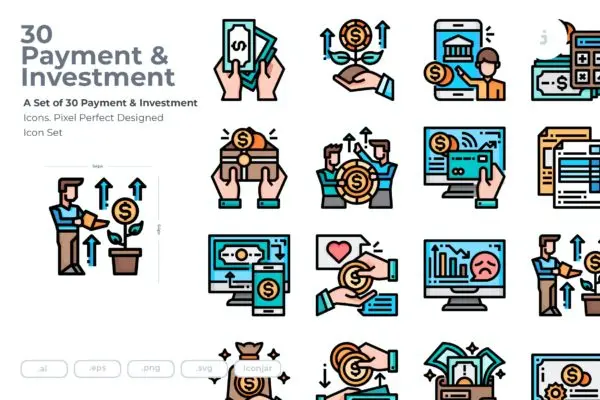 30个支付和投资主题矢量图标 30 Payment and Investment Icons