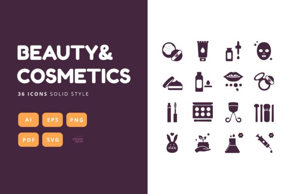 36枚实体风格美容&化妆品图标素材 36 Icons Beauty&Cosmetics Solid Style