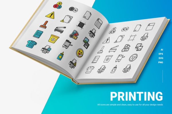 20枚印刷主题图标矢量素材 Printing – Icons