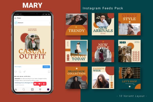 服装品牌Instagram信息流贴图设计模板 Mary – Instagram Feed Pack
