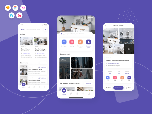 设计森林下午茶： 简单的公寓宿舍查找移动App应用程序 UI 套件