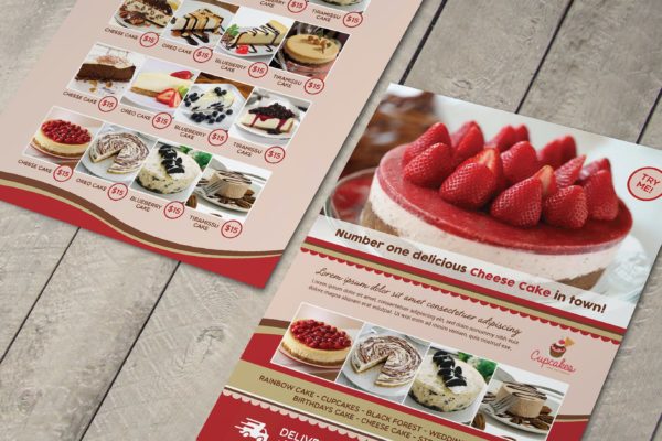 西餐厅甜品蛋糕店菜单设计模板 Cake Menu Flyer