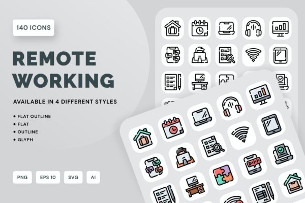 远程办公元素矢量图标集 Remote Working Icon Set