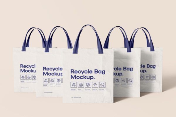 购物环保袋品牌设计正视图样机 Shopper Eco Bags Set Mockup