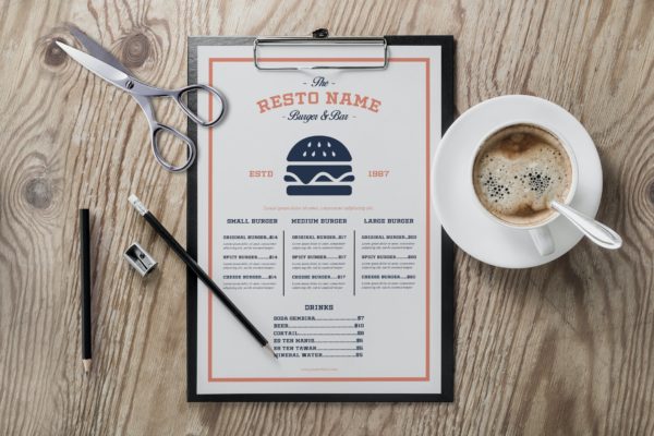 复古版式设计汉堡面包咖啡馆菜单模板 Vintage Burger Menu