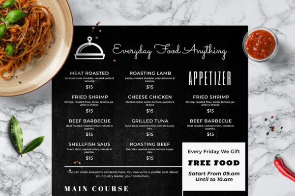 黑板画风格西餐厅菜单设计模板v19 Blackboard Food Menu. 19