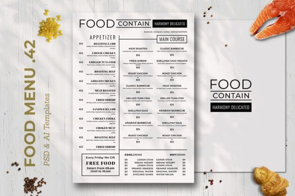 简约风西式餐厅菜单版式设计模板v42 SGM – Food Menu. 42