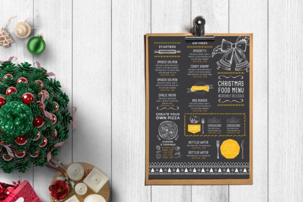 圣诞主题黑板菜单餐厅模板 Christmas Menu Restaurant Template