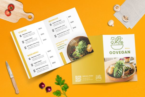 折页设计风格餐厅菜单模板 Bifold Restaurant Menu Template