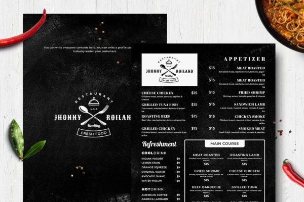 黑板画风格西餐厅菜单设计模板v15 Blackboard Food Menu. 15