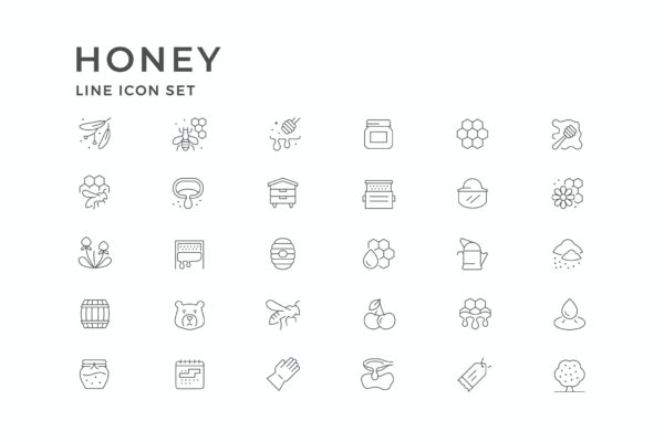 蜂蜜线条图标素材包 Set Line Icons of Honey