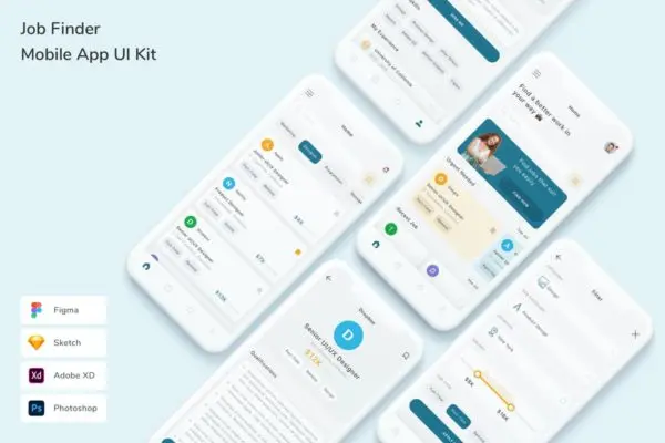 求职/找工作App移动应用UI设计套件 Job Finder Mobile App UI Kit