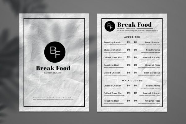 简约风西式餐厅菜单版式设计模板v05 SGM – Food Menu.05