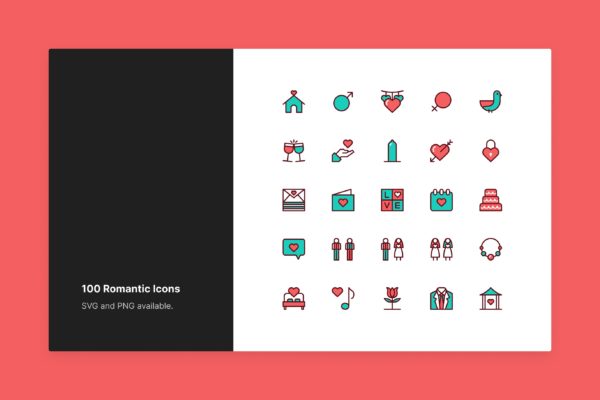 彩色风格矢量浪漫爱情图标集合 Romantic & Love Icon Set – Color Style
