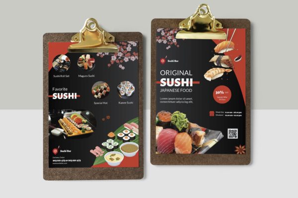日本寿司餐厅菜单传单设计模板 Sushi Restaurant Menu Flyer