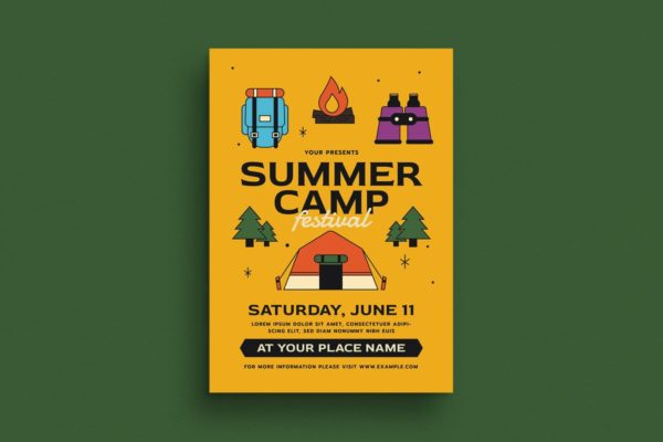 夏季暑假森林露营活动海报素材 Summer Camp Event Flyer