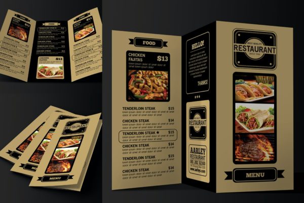 三折页排版设计餐厅菜单模板v1 Trifold Restaurant Menu