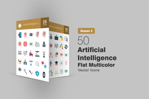 50个人工智能扁平多彩图标 50 Artificial Intelligence Flat Multicolor Icons