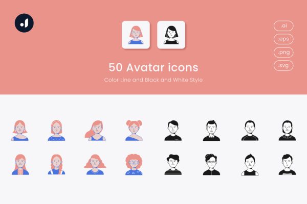 50个人物头像图标集合 50 Avatar icons set