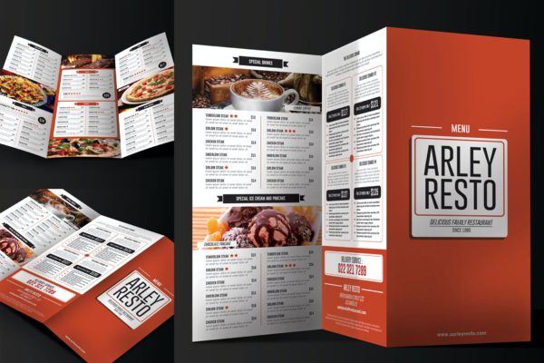 三折页排版设计餐厅菜单模板v2 Trifold Restaurant Menu