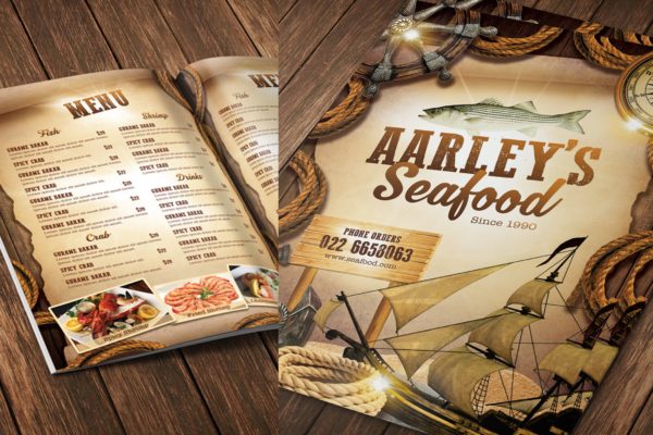 复古设计风格海鲜餐厅菜单模板 Seafood Menu Template