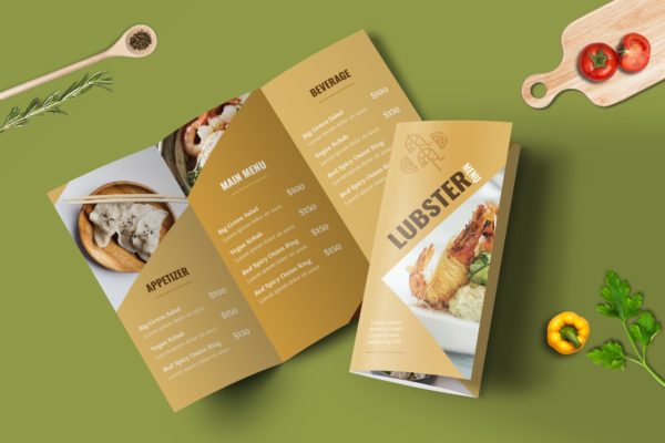 经典三折页排版设计高端西餐厅菜单模板 Trifold Restaurant Menu Template