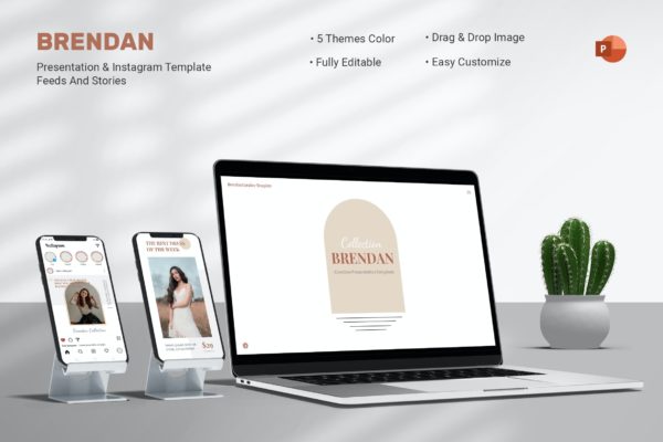 时装品牌推广PPT&Instagram模板素材 Brendan – Powerpoint & Instagram Template