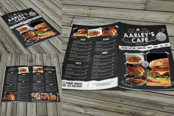 折页风格黑板菜单设计模板 Blackboard Menu (Bifold)