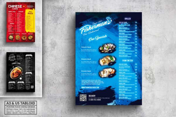 复古海报排版风格菜单设计模板v2 Vintage Poster Food Menu Bundle – A3 & US Tabloid