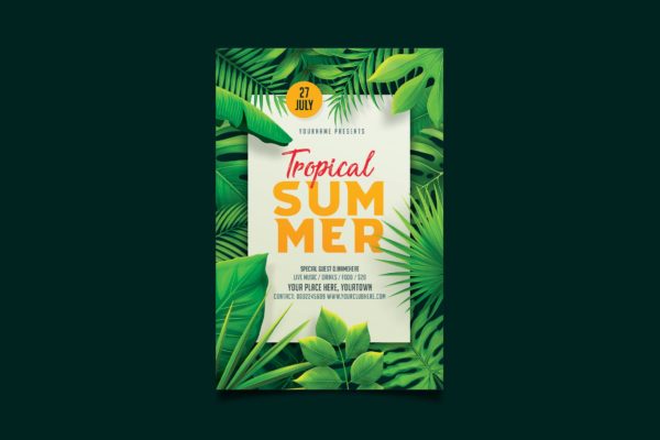 热带夏季绿植叶子传单模板下载 Tropcal Summer Flyer
