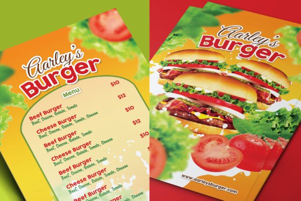 汉堡面包店单页菜单设计模板 Burger Menu