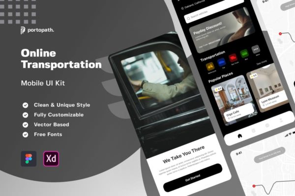 在线交通App移动应用程序UI套件 Online Transportation Mobile Apps