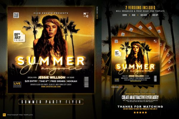 夏季派对俱乐部活动宣传单设计模板 Summer Party Flyer