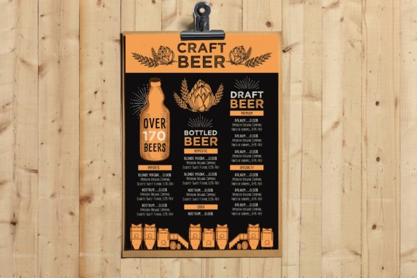 酒吧啤酒饮品菜单设计模板 Beer Menu Template