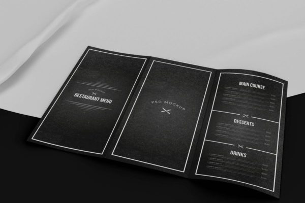 折页餐厅菜单设计样机 Restaurant Menu Mockup