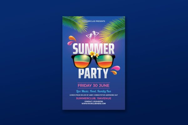 热带元素夏季派对宣传单设计模板 Summer Party