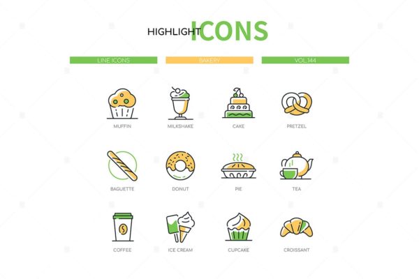 面包店元素现代线条设计风格图标集 Bakery shop – modern line design style icons set
